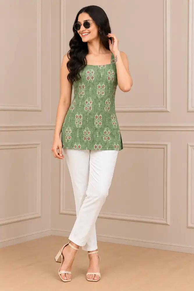 Printed Sleeveless Short Kurti 